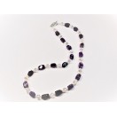 Rough Cut Natural Amethyst with Freshwater Pearls and Crystals  - 28" long